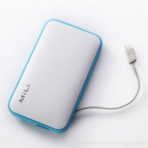 Mobile Power Bank with Built-in Cable, 6,000mAh Capacity